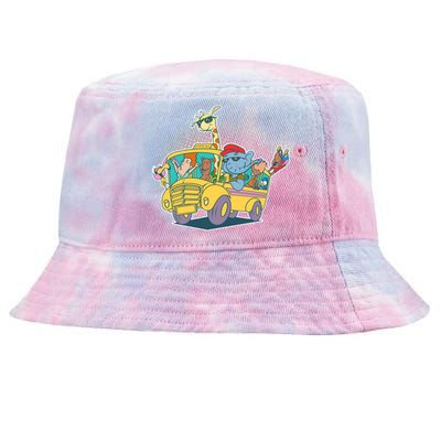 Funny Cool Back to School Animals School Bus Tie-Dyed Bucket Hat