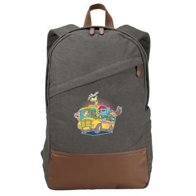 Funny Cool Back to School Animals School Bus Cotton Canvas Backpack