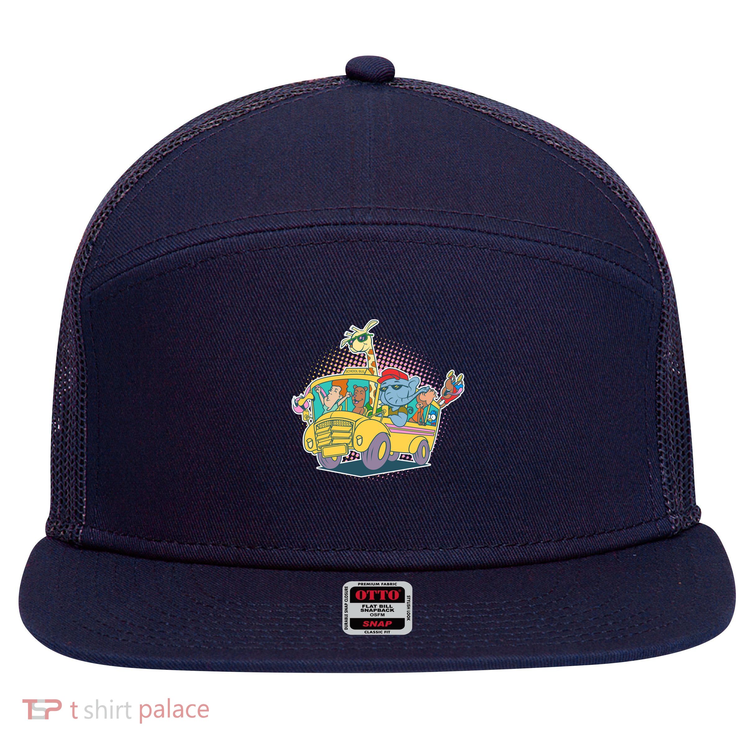 Funny Cool Back to School Animals School Bus 7 Panel Mesh Trucker Snapback Hat