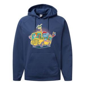 Funny Cool Back to School Animals School Bus Performance Fleece Hoodie