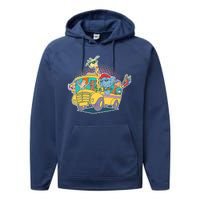 Funny Cool Back to School Animals School Bus Performance Fleece Hoodie