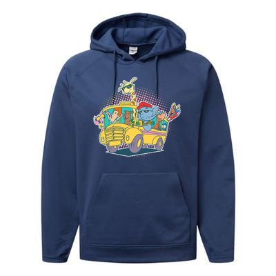 Funny Cool Back to School Animals School Bus Performance Fleece Hoodie