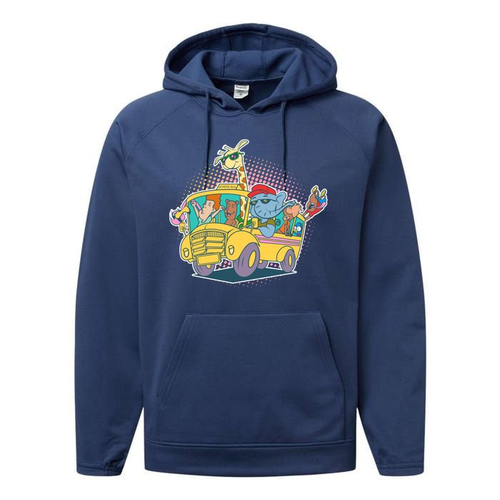 Funny Cool Back to School Animals School Bus Performance Fleece Hoodie