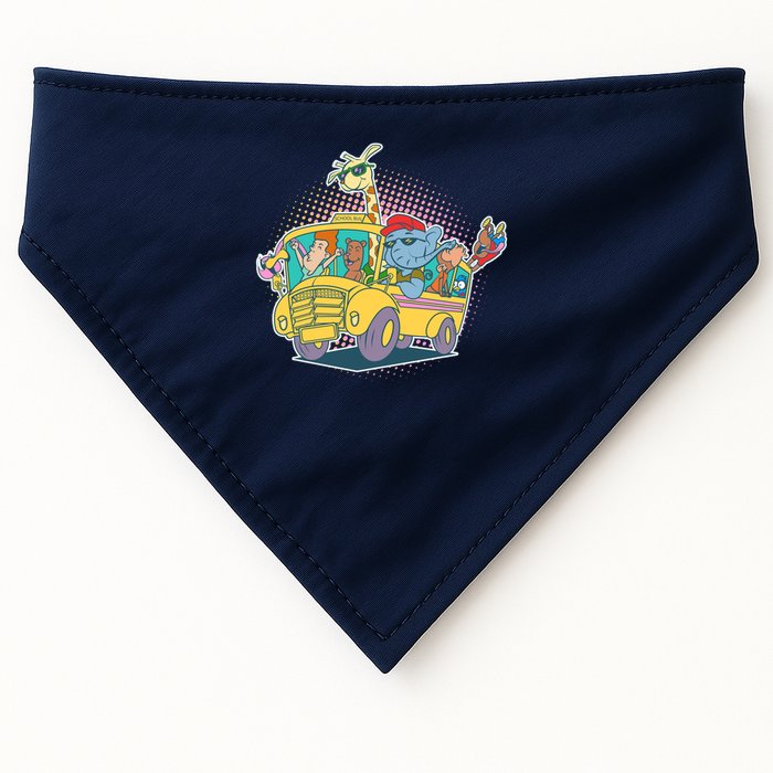 Funny Cool Back to School Animals School Bus USA-Made Doggie Bandana