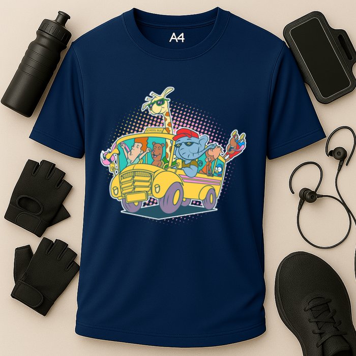 Funny Cool Back to School Animals School Bus Cooling Performance Crew T-Shirt