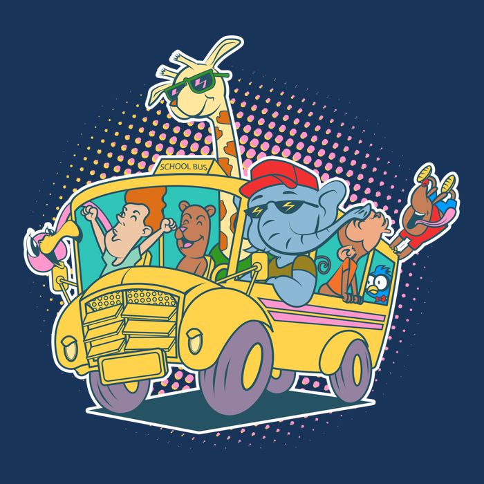 Funny Cool Back to School Animals School Bus Long Sleeve Shirt
