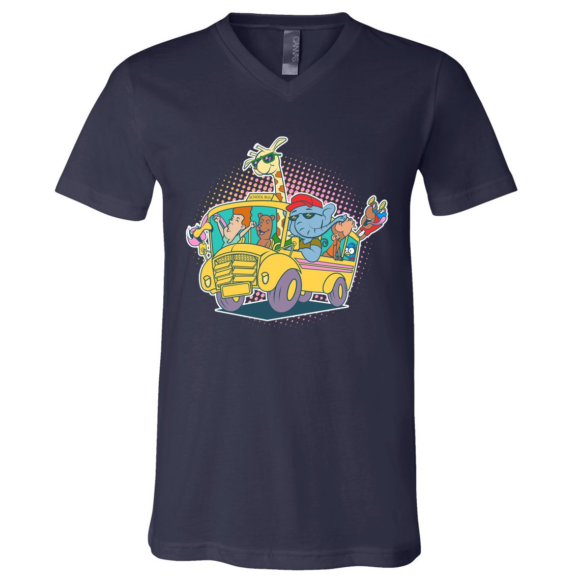 Funny Cool Back to School Animals School Bus V-Neck T-Shirt