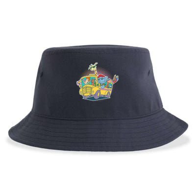 Funny Cool Back to School Animals School Bus Sustainable Bucket Hat