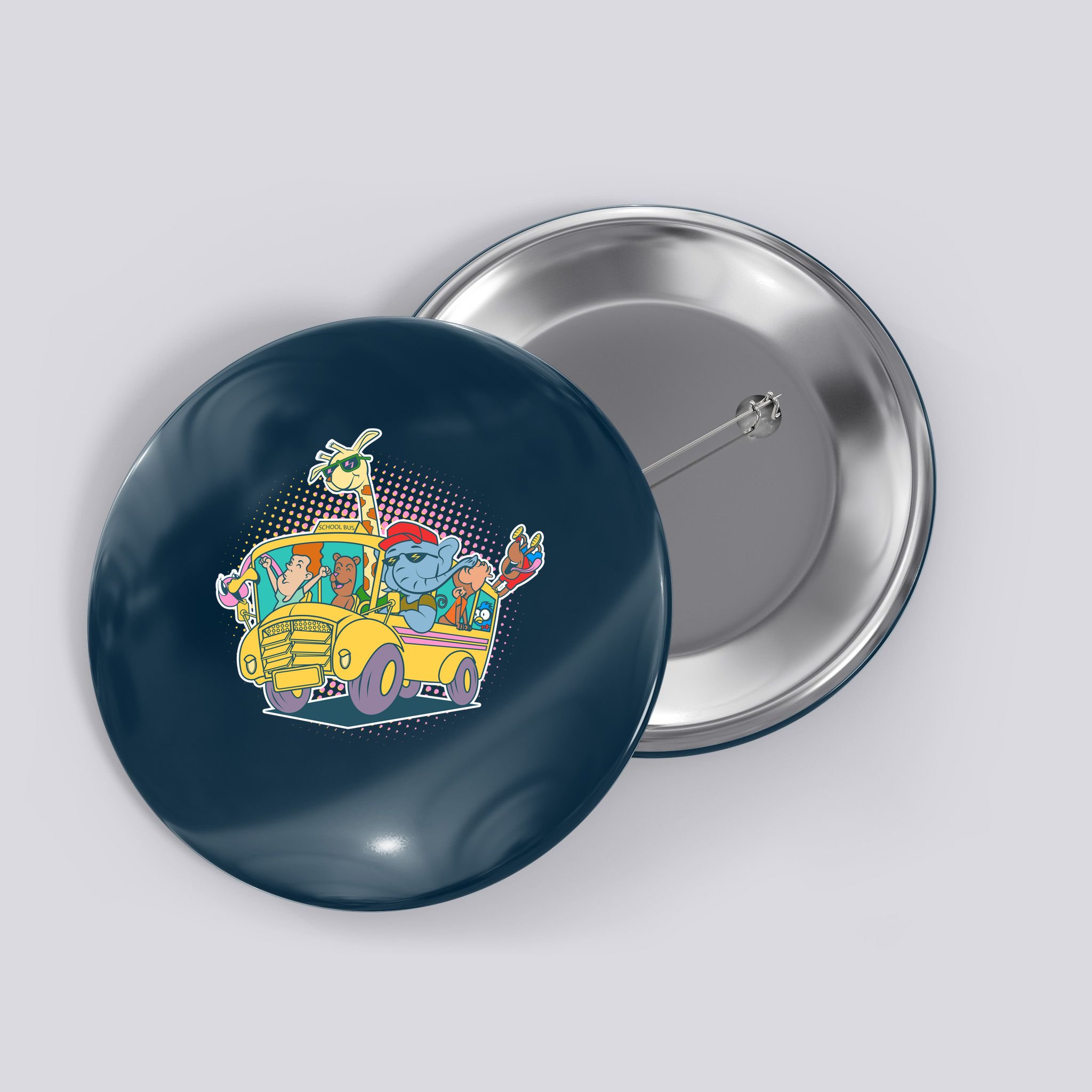 Funny Cool Back to School Animals School Bus Button