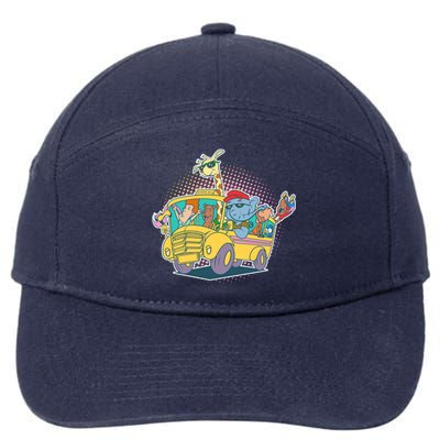 Funny Cool Back to School Animals School Bus 7-Panel Snapback Hat