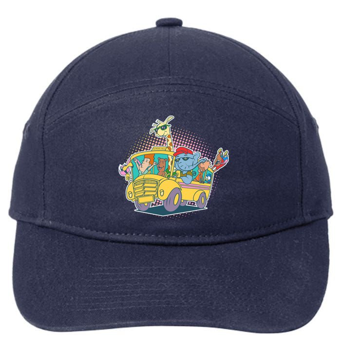 Funny Cool Back to School Animals School Bus 7-Panel Snapback Hat