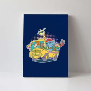 Funny Cool Back to School Animals School Bus Canvas