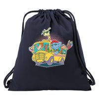 Funny Cool Back to School Animals School Bus Drawstring Bag