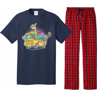 Funny Cool Back to School Animals School Bus Pajama Set