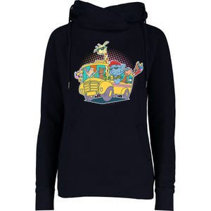 Funny Cool Back to School Animals School Bus Womens Funnel Neck Pullover Hood