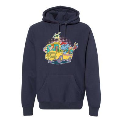 Funny Cool Back to School Animals School Bus Premium Hoodie