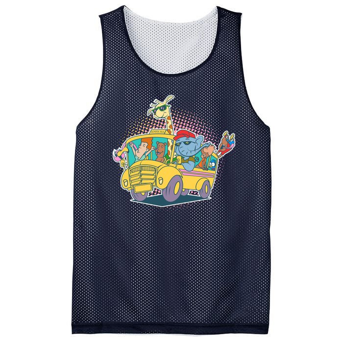 Funny Cool Back to School Animals School Bus Mesh Reversible Basketball Jersey Tank