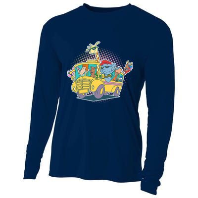 Funny Cool Back to School Animals School Bus Cooling Performance Long Sleeve Crew