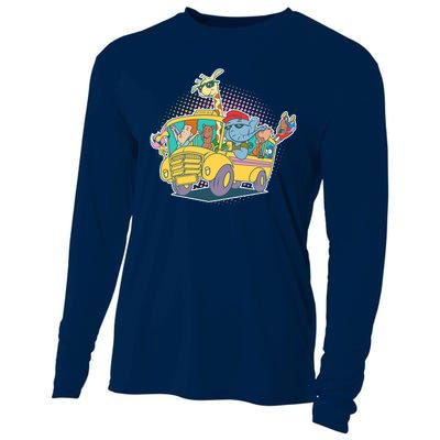 Funny Cool Back to School Animals School Bus Cooling Performance Long Sleeve Crew