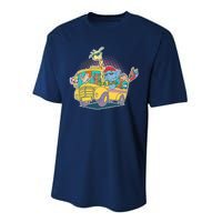 Funny Cool Back to School Animals School Bus Performance Sprint T-Shirt