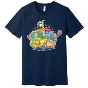 Funny Cool Back to School Animals School Bus Premium T-Shirt