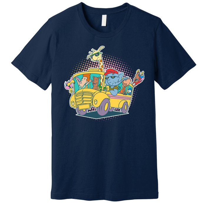 Funny Cool Back to School Animals School Bus Premium T-Shirt