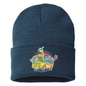 Funny Cool Back to School Animals School Bus Sustainable Knit Beanie