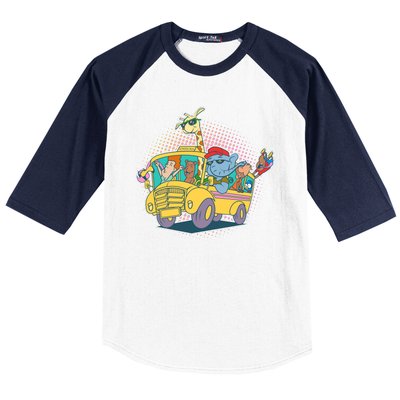 Funny Cool Back to School Animals School Bus Baseball Sleeve Shirt