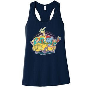 Funny Cool Back to School Animals School Bus Women's Racerback Tank