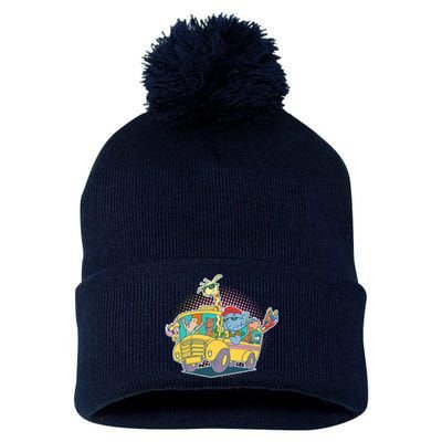 Funny Cool Back to School Animals School Bus Pom Pom 12in Knit Beanie