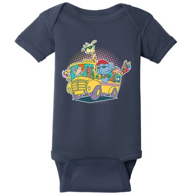Funny Cool Back to School Animals School Bus Baby Bodysuit