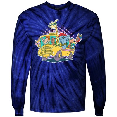 Funny Cool Back to School Animals School Bus Tie-Dye Long Sleeve Shirt