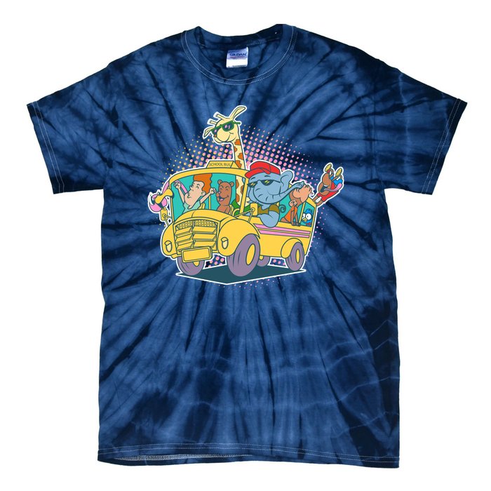 Funny Cool Back to School Animals School Bus Tie-Dye T-Shirt