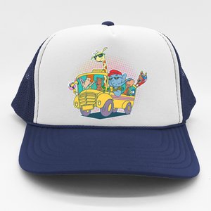 Funny Cool Back to School Animals School Bus Trucker Hat