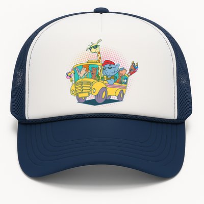 Funny Cool Back to School Animals School Bus Trucker Hat