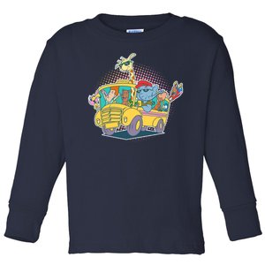 Funny Cool Back to School Animals School Bus Toddler Long Sleeve Shirt