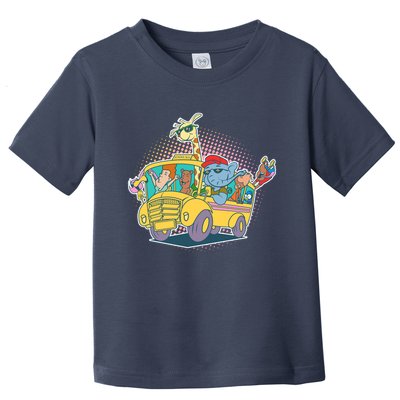 Funny Cool Back to School Animals School Bus Toddler T-Shirt