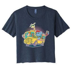 Funny Cool Back to School Animals School Bus Women's Crop Top Tee