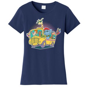 Funny Cool Back to School Animals School Bus Women's T-Shirt