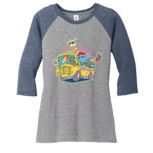 Funny Cool Back to School Animals School Bus Women's Tri-Blend 3/4-Sleeve Raglan Shirt