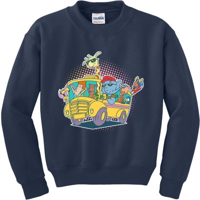 Funny Cool Back to School Animals School Bus Kids Sweatshirt