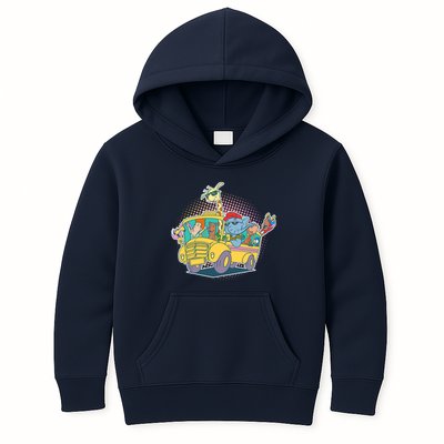 Funny Cool Back to School Animals School Bus Kids Hoodie
