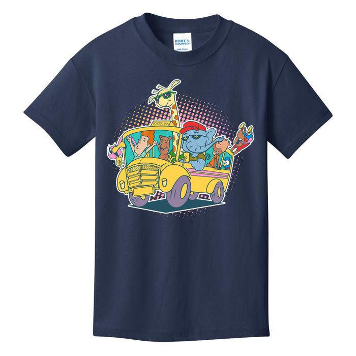 Funny Cool Back to School Animals School Bus Kids T-Shirt