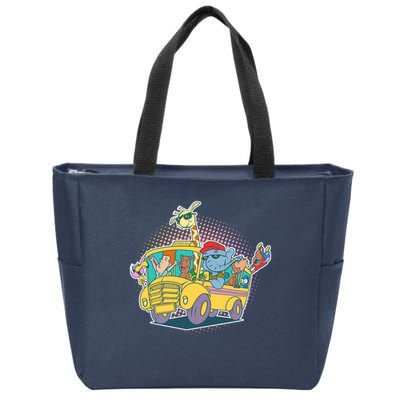 Funny Cool Back to School Animals School Bus Zip Tote Bag