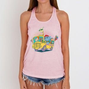 Funny Cool Back to School Animals School Bus Women's Knotted Racerback Tank