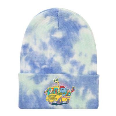 Funny Cool Back to School Animals School Bus Tie Dye 12in Knit Beanie