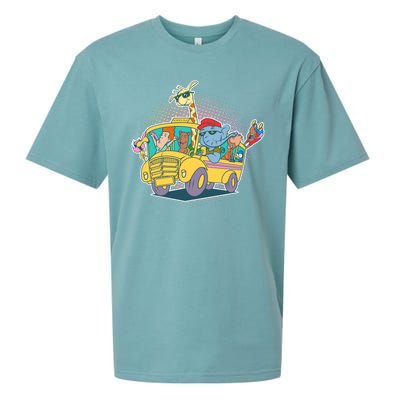 Funny Cool Back to School Animals School Bus Sueded Cloud Jersey T-Shirt