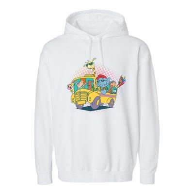 Funny Cool Back to School Animals School Bus Garment-Dyed Fleece Hoodie