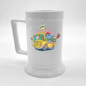 Funny Cool Back to School Animals School Bus Beer Stein