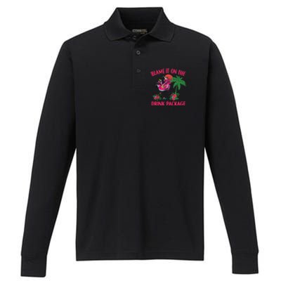 Flamingo Cruise Blame It on the Drink Package Drinking Booze Performance Long Sleeve Polo